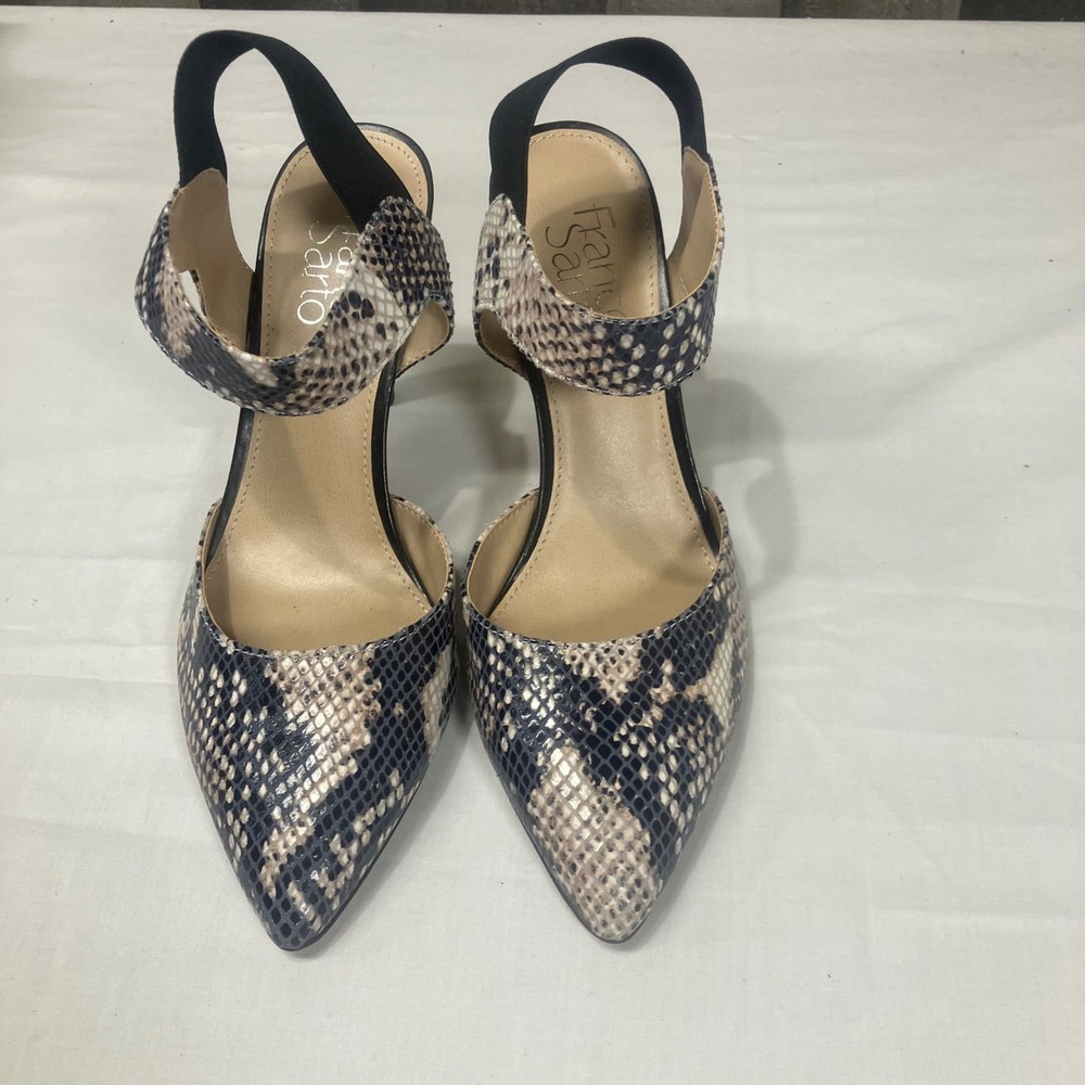 Franco Sarto Women 6.5 Snakeskin Print Pointed Toe Slingback Lima Pumps Mob Wife